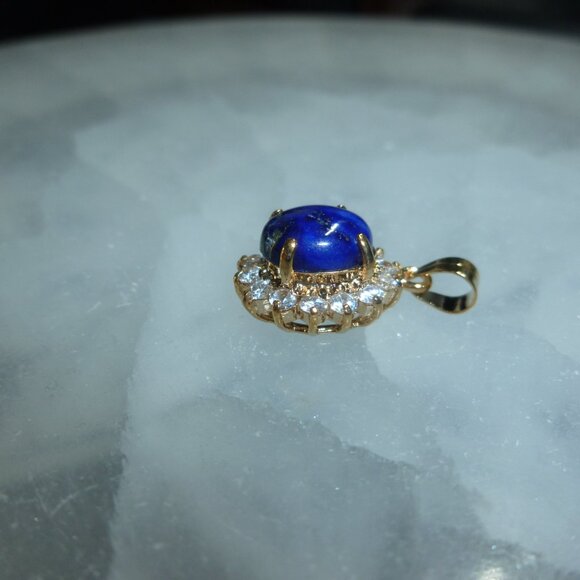 18K EP Gold Dolphin Ore Lapis Lazuli Swarovski Crystals Pendant - Picture 5 of 11